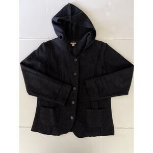 J Jill Wool Hooded Jacket Women L Black Lightweight Soft Pockets Outdoor City